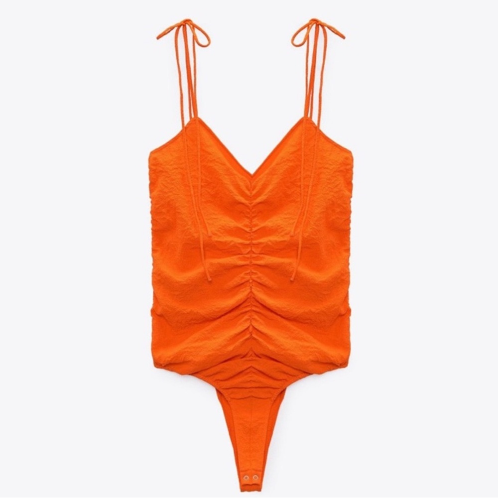 Zara Orange Ruched Bodysuit NWT Size Large
